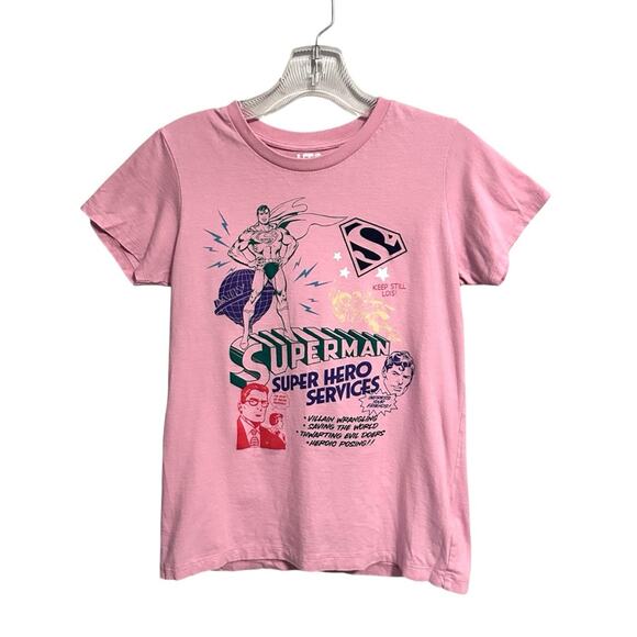 Uniqlo Superman DC Comics Pink Short Sleeve Graphic Tee T-shirt Womens Small - Picture 1 of 4
